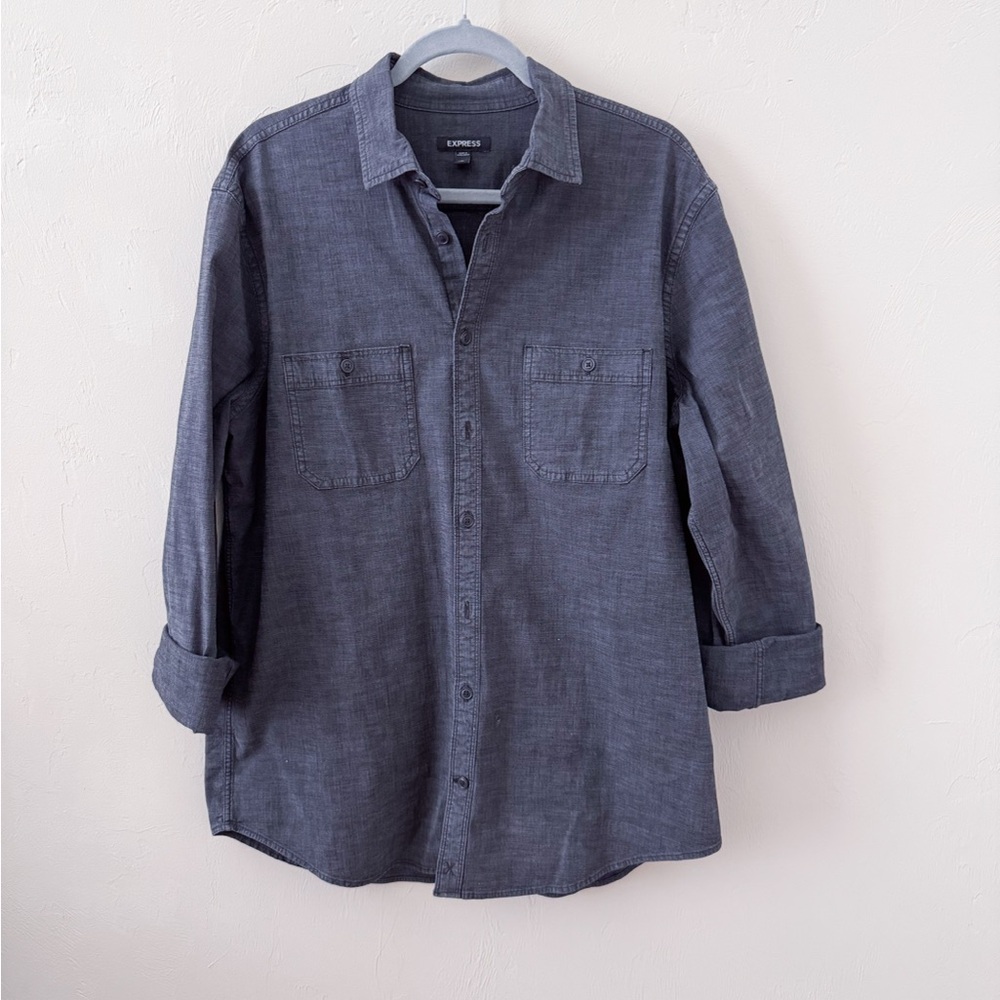 Express Charcoal “Denim” Button-Up Shirt (L)